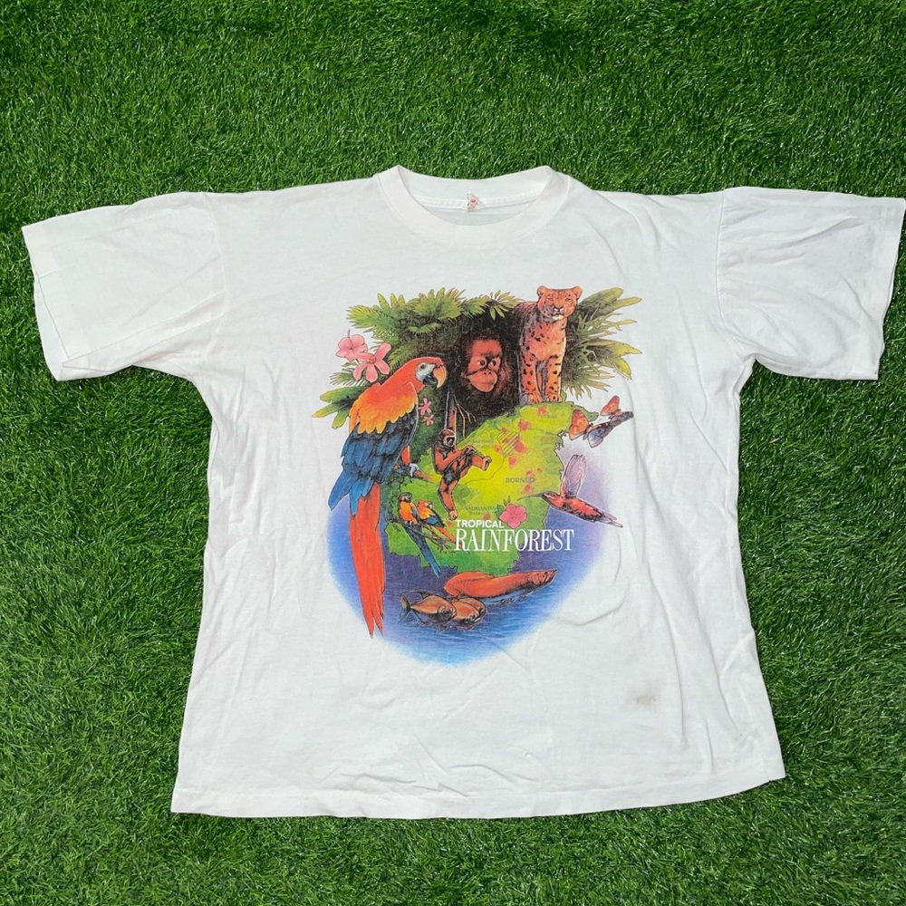 Vintage 90s tropical rainforest animals t shirt size Large